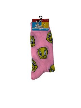 Tweety Bird Pink Crew Socks Looney Tunes Cartoon Novelty One Size NWT
